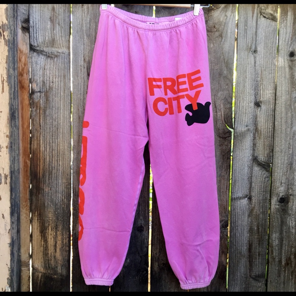 freecity Pink Track Pants with Orange Logo